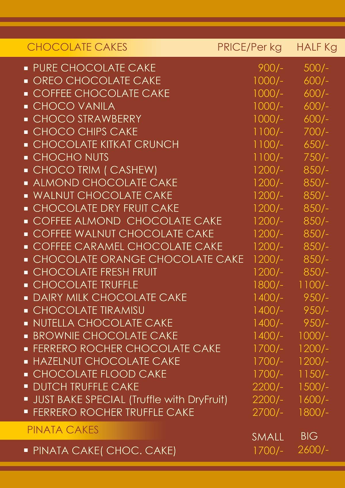 Just Bake Cake Shop & Coffee House Kolhapur menu