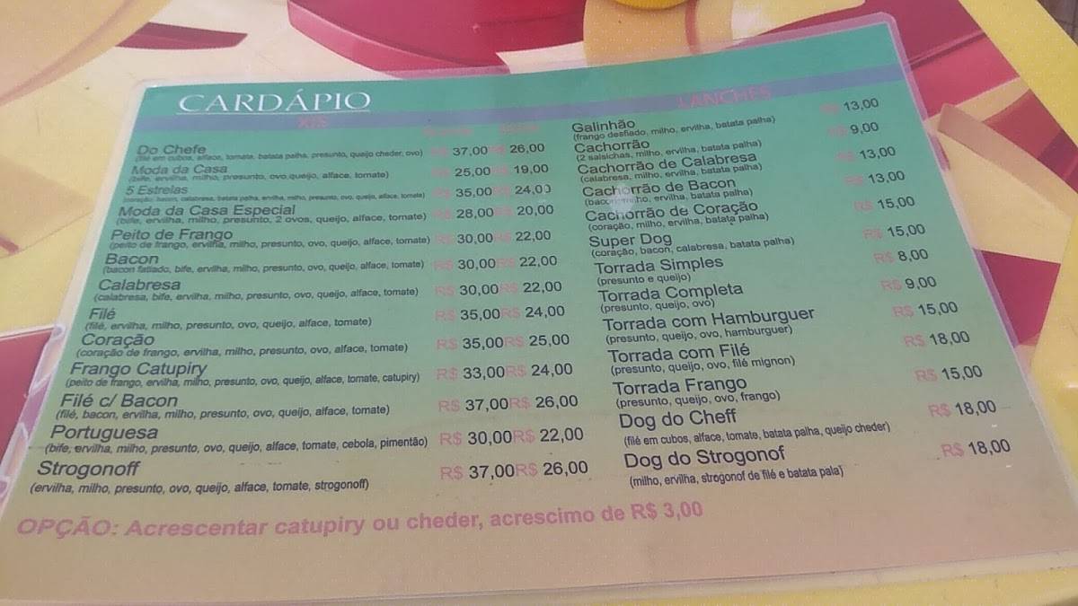 K3 Lancheria cardápio