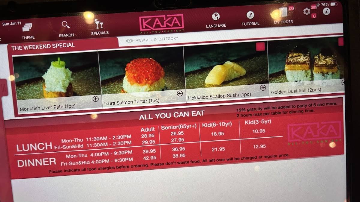Menu de KAKA all you can eat