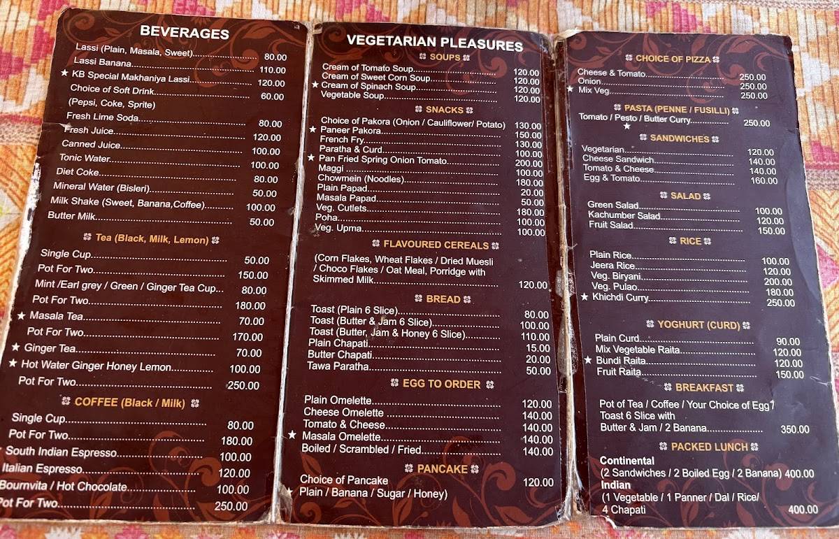 KB Café Jaisalmer menu