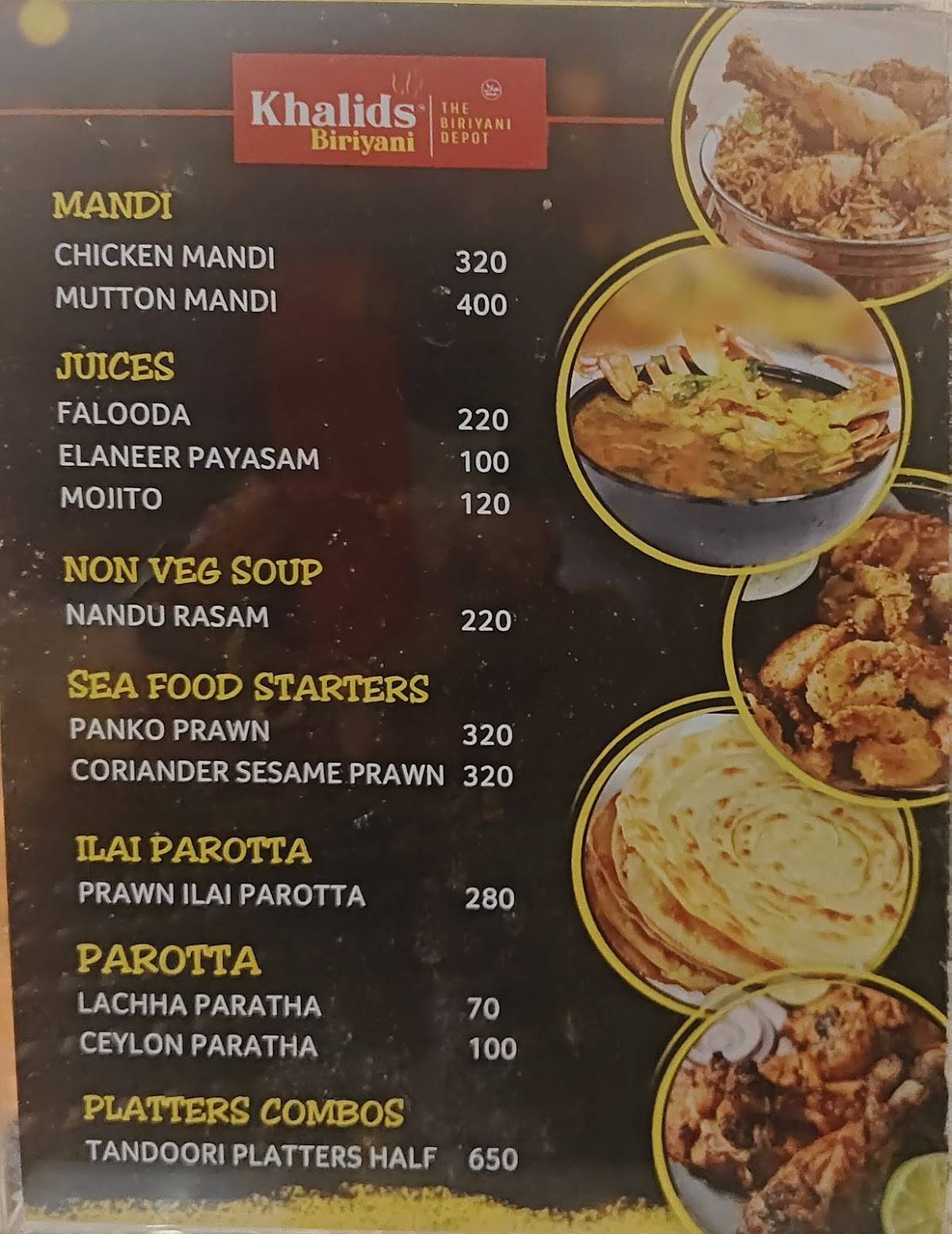 KHALIDS BIRIYANI menu