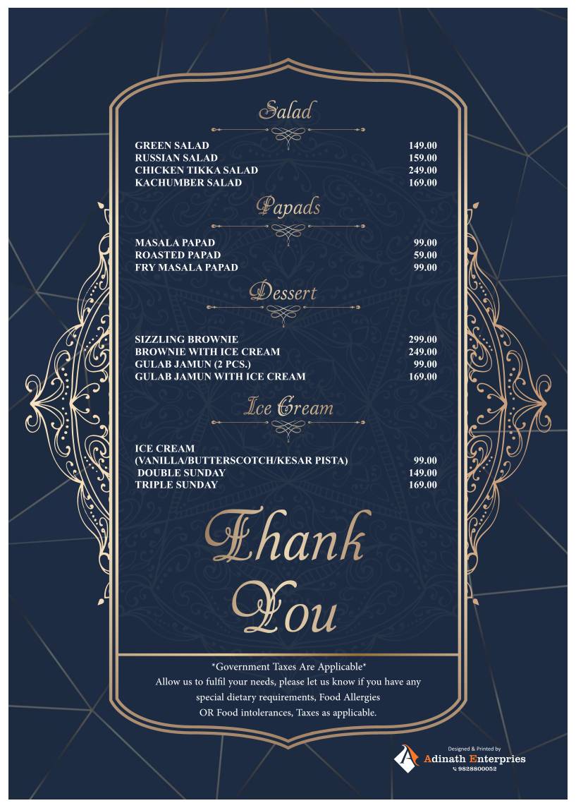 Kaafila Rooftop Club & Lounge menu