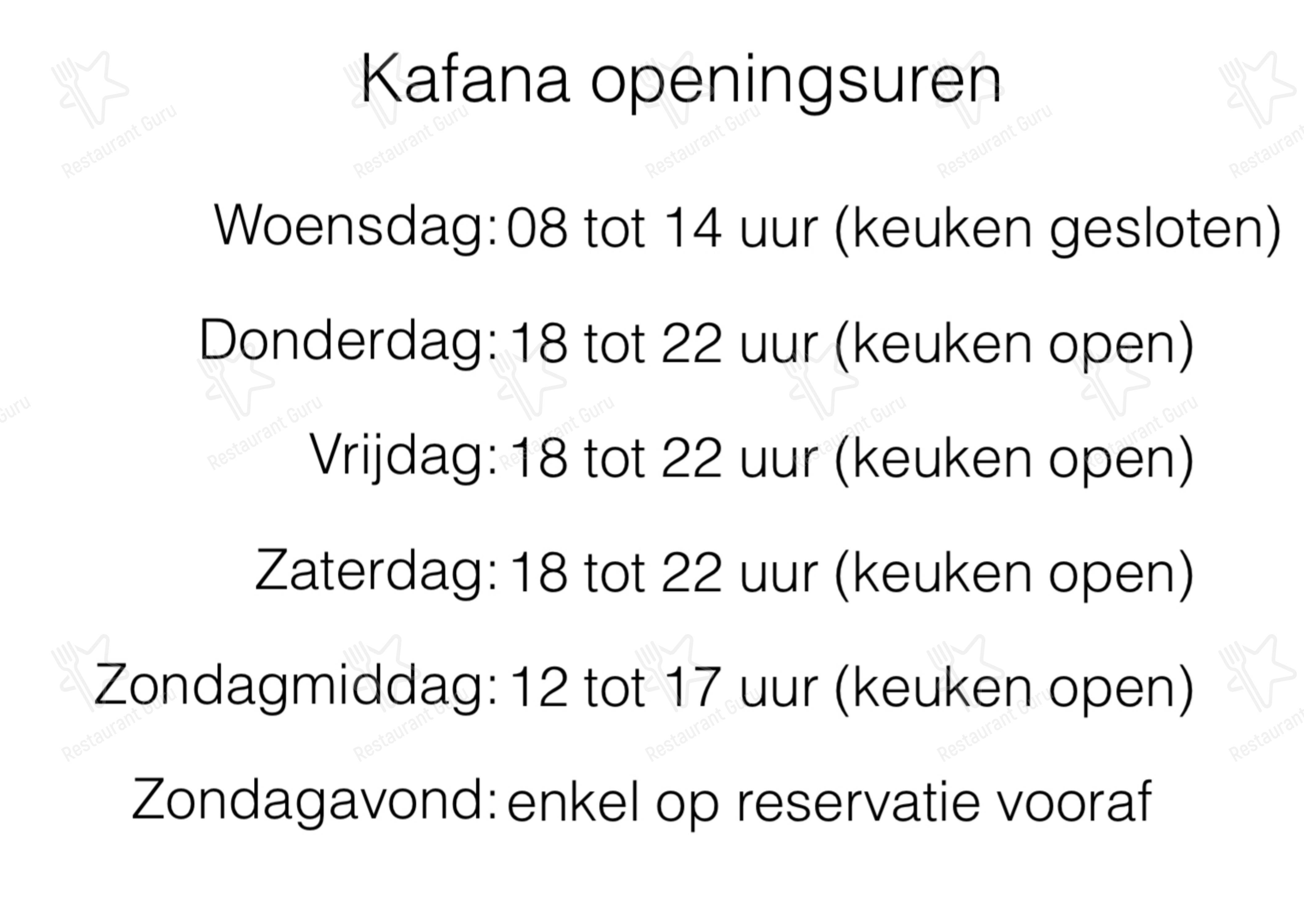 Menu pour Kafana dans Merchtem