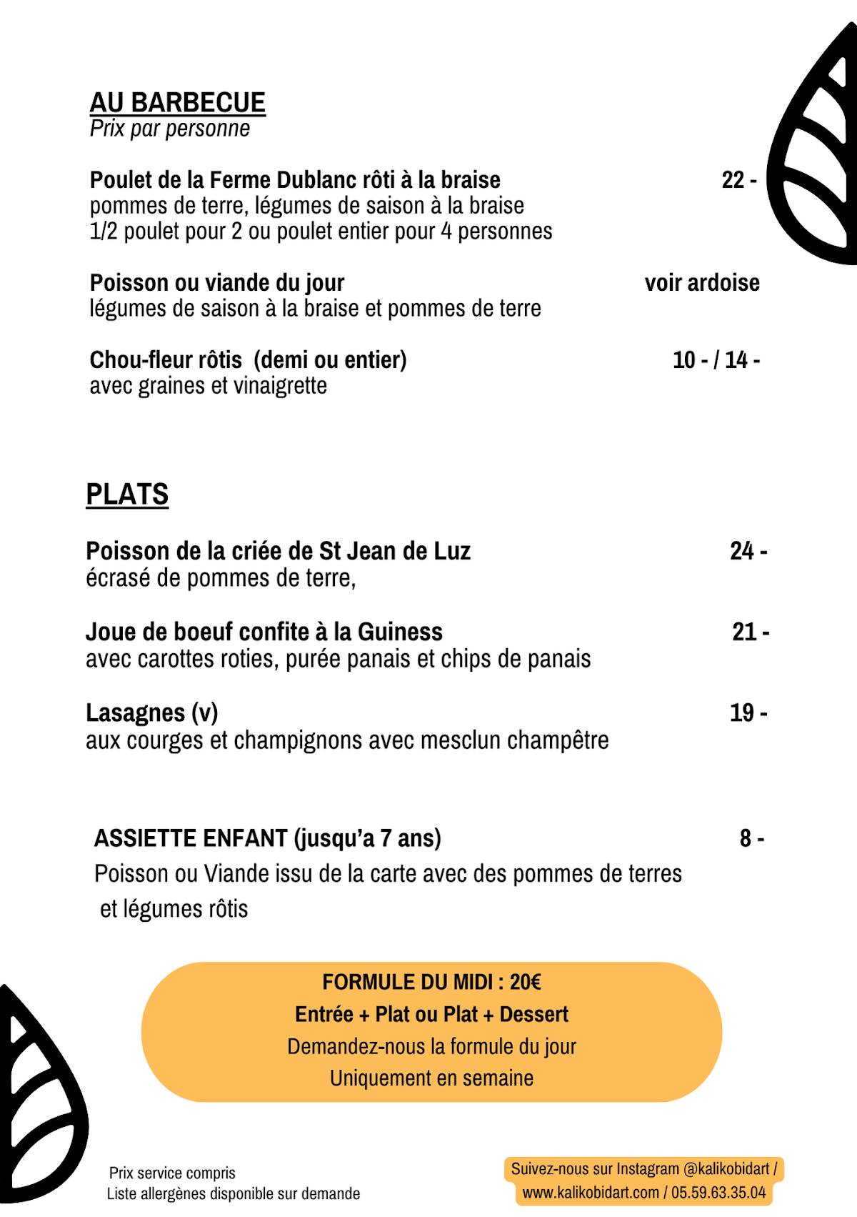 Menu de Kaliko