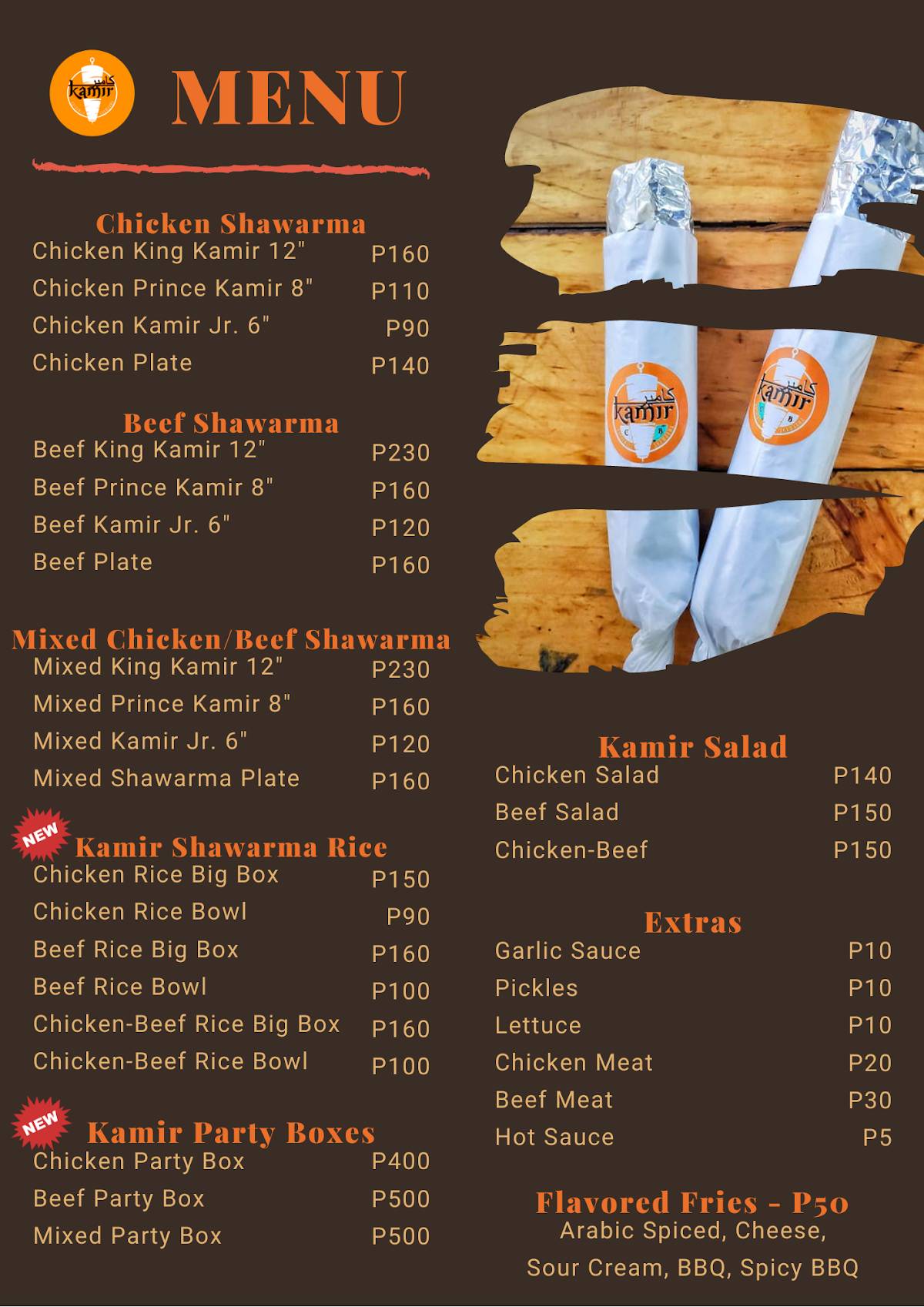 Menu at Kamir Shawarma - SM City Clark restaurant, Angeles