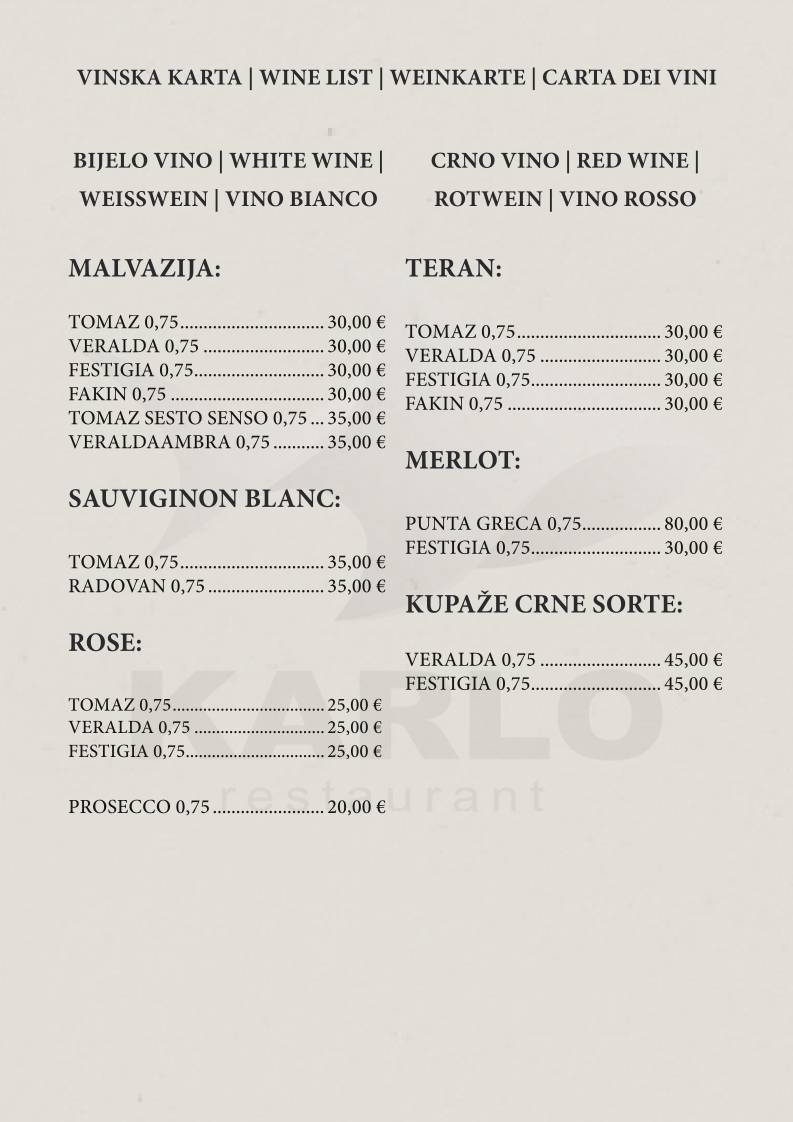 Menu di Karlo Restaurant 