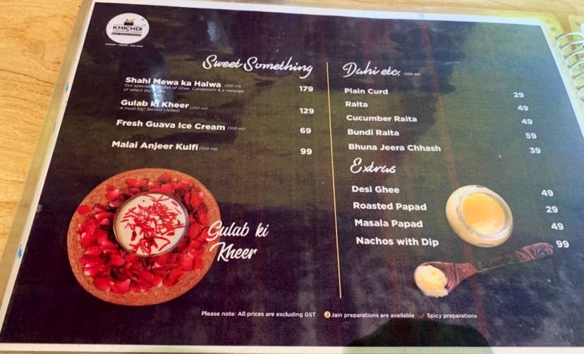 Khichdi etc menu