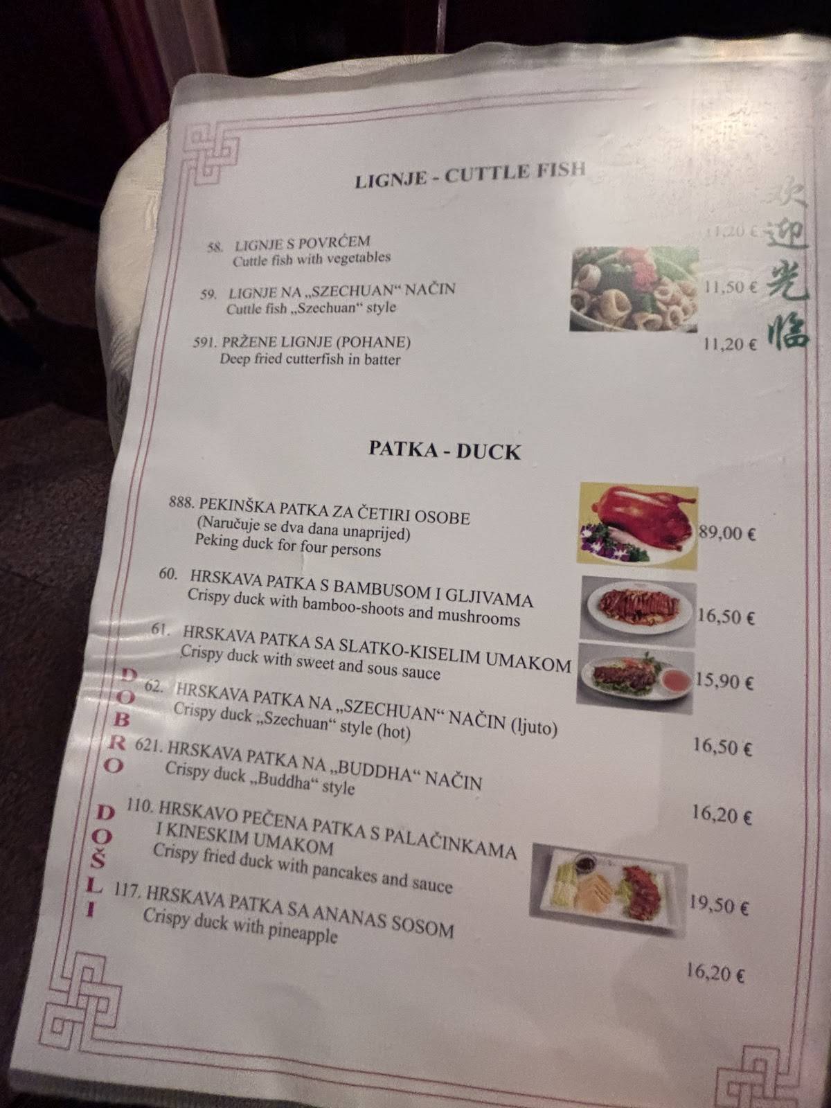 Menu di Kineski restoran Peking 