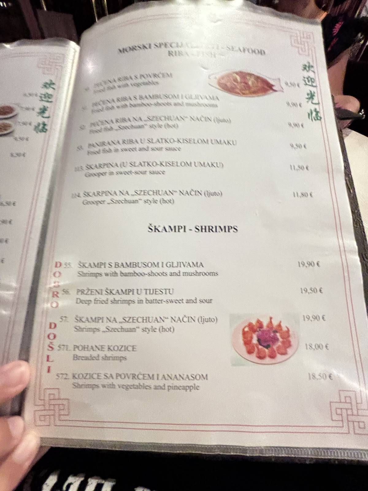 Menu di Kineski restoran Peking 