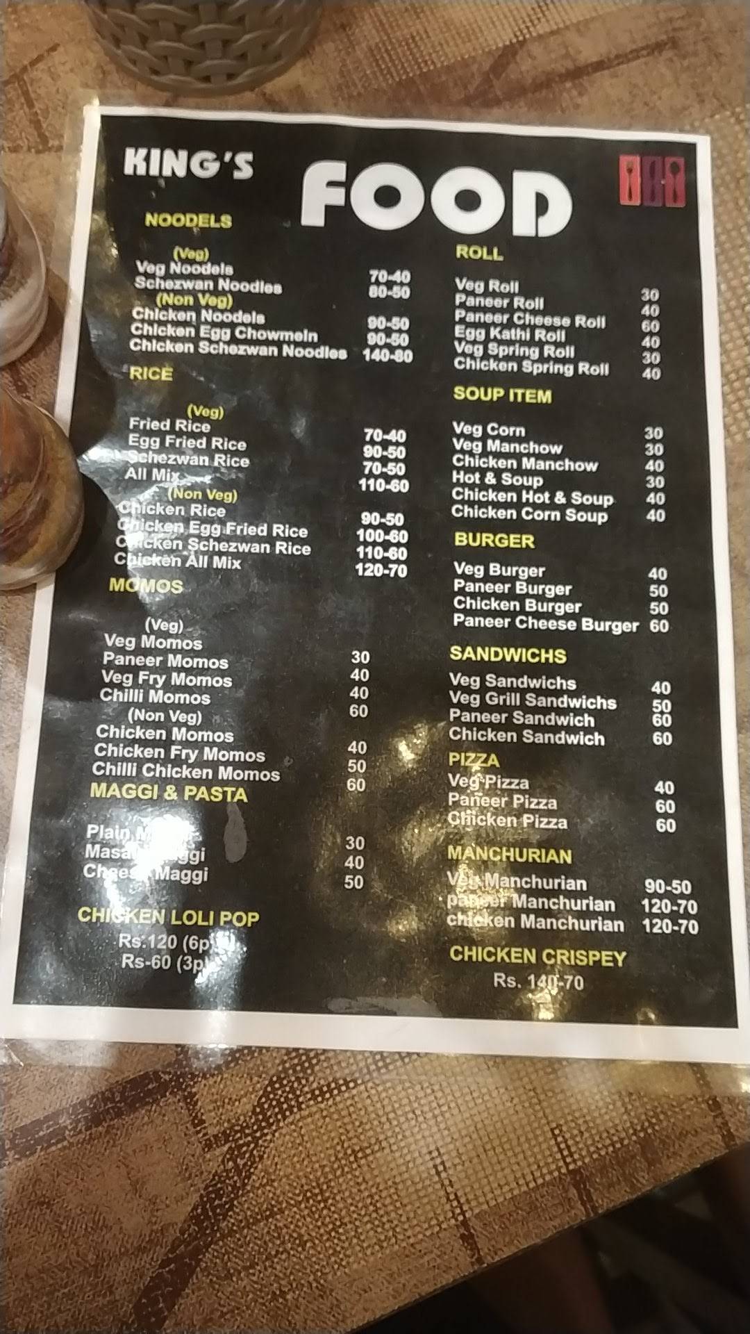 King's food menu