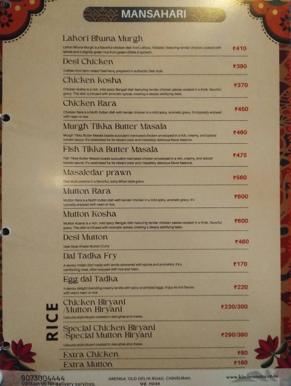 Kitchen Sutra menu