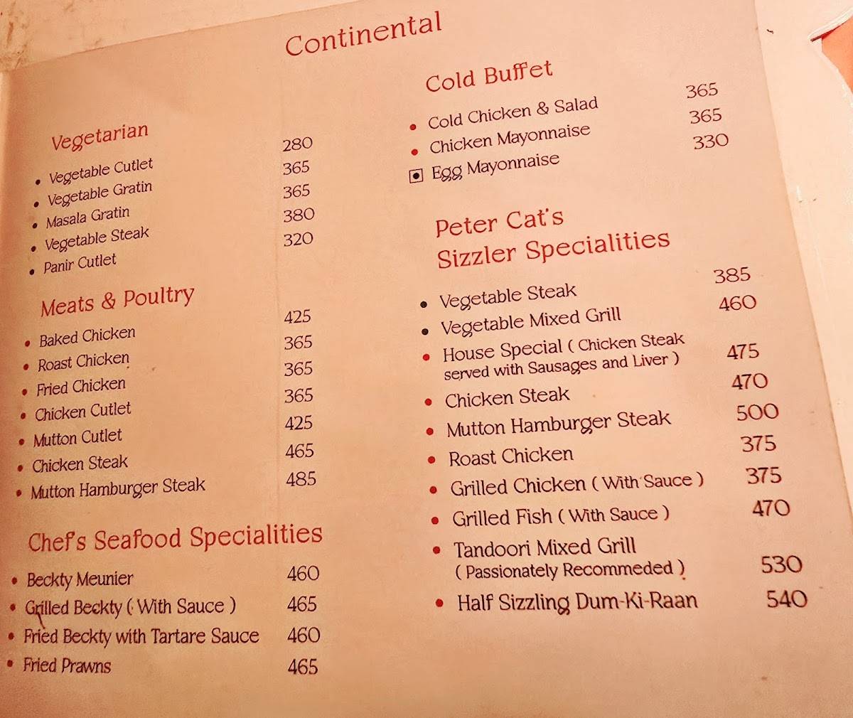 Peter Cat menu