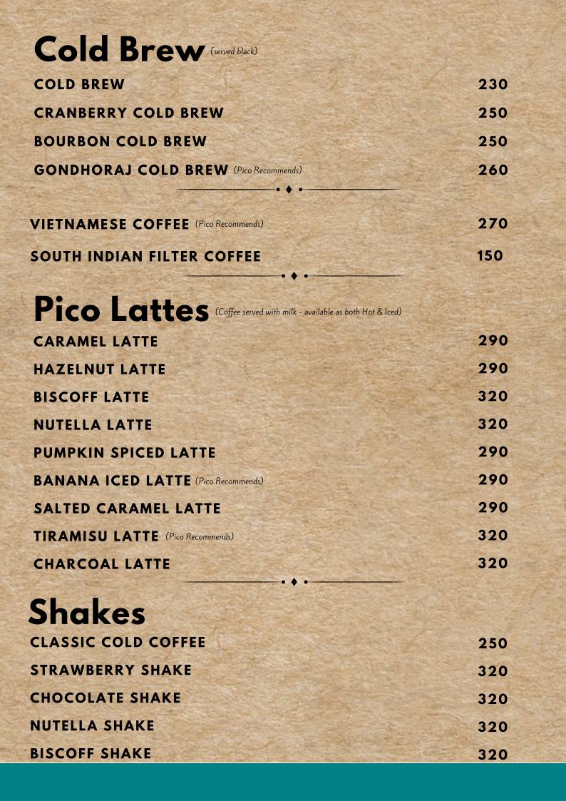 Pico - Pizzeria & Coffee Bar menu