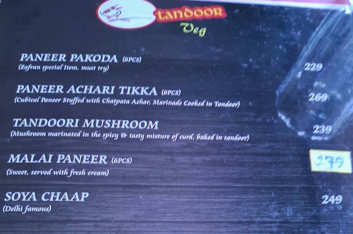 Zafran Restaurant menu