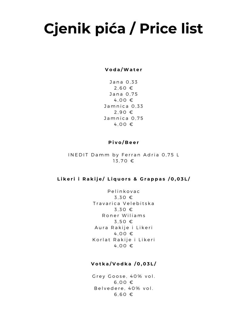 Menu di Konoba Griblja 