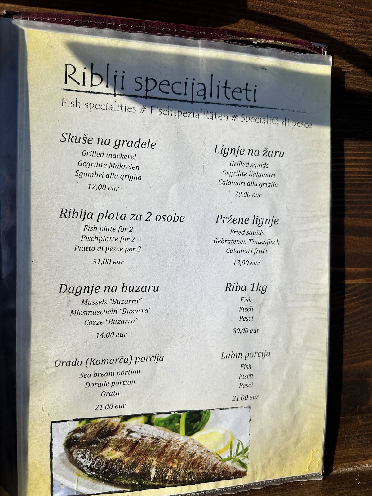 Menu di Konoba Novak 