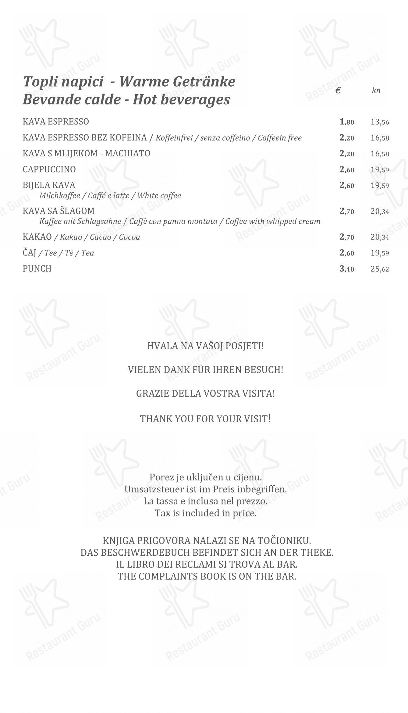 Konoba Sidro in Punat - Menu bar