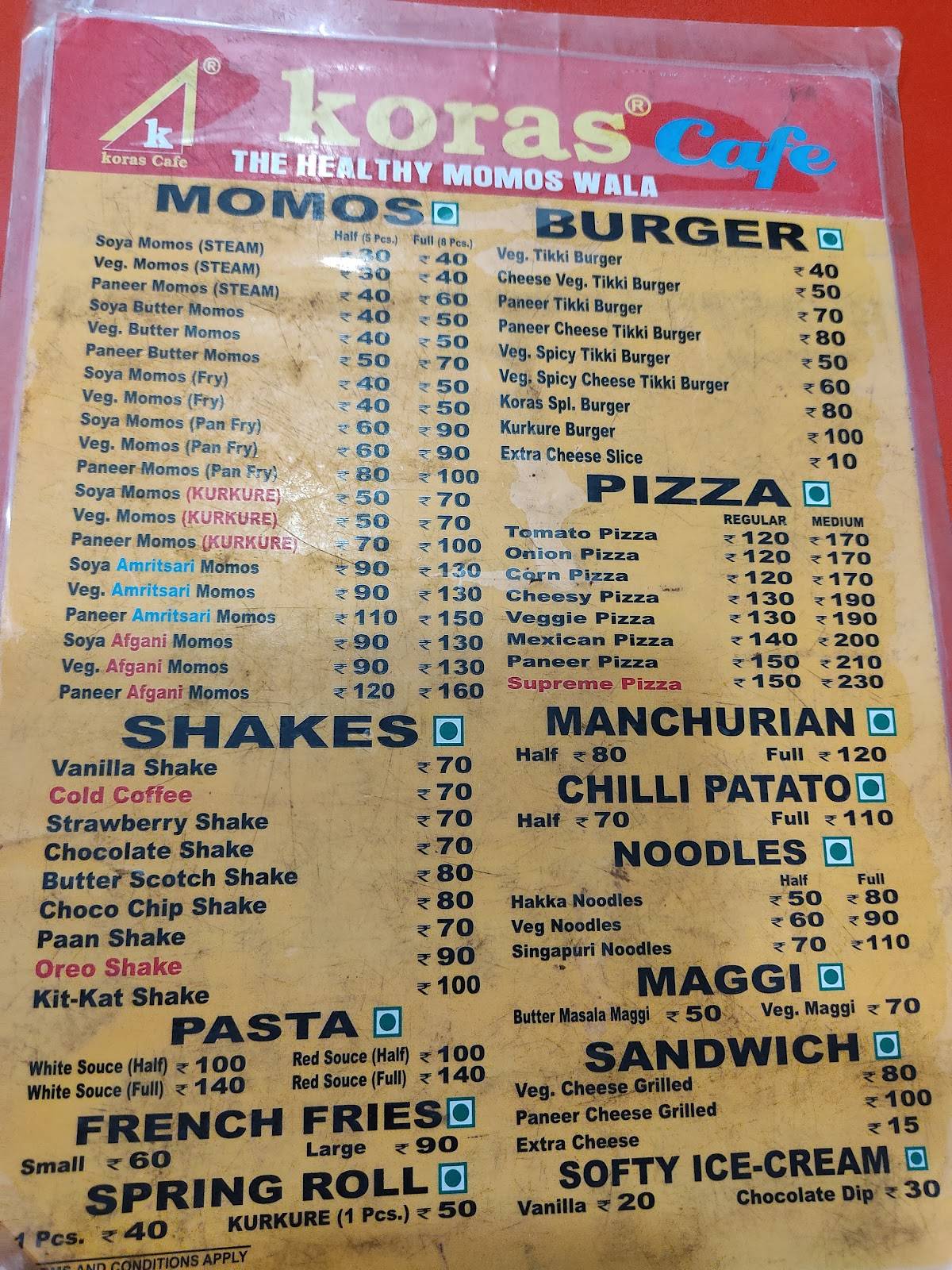 Koras Cafe menu