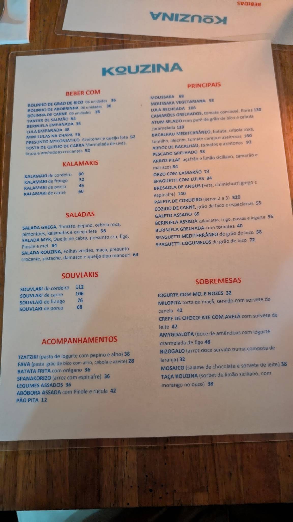 Kouzina cardápio