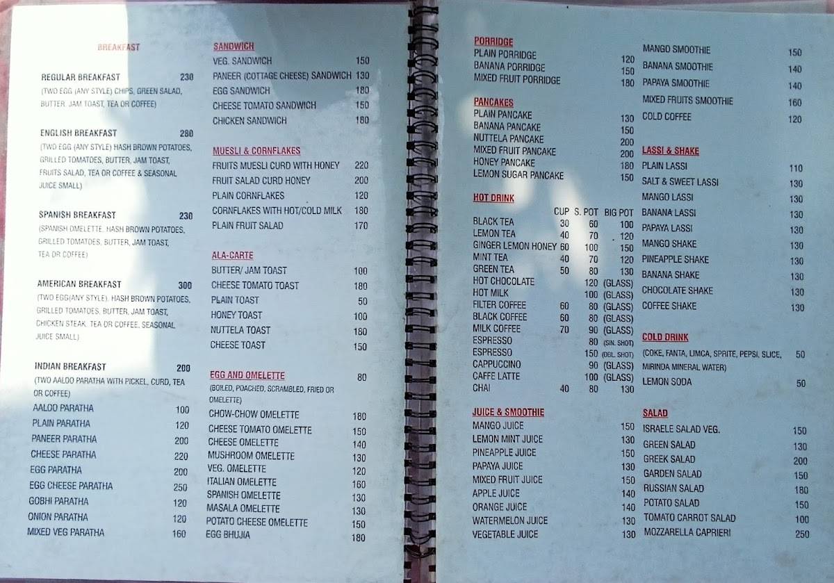 Krishna Rooftop Cafe menu