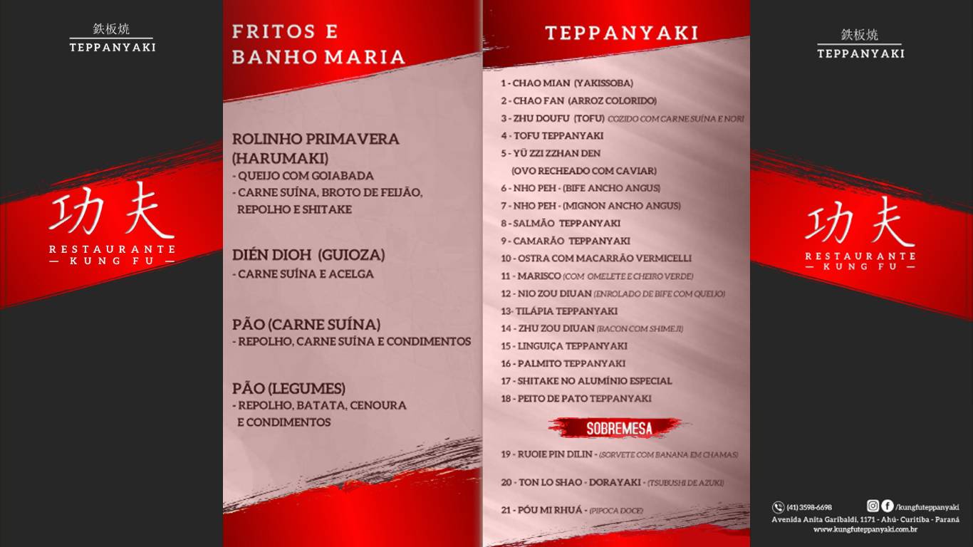Kung Fu Teppanyaki cardápio