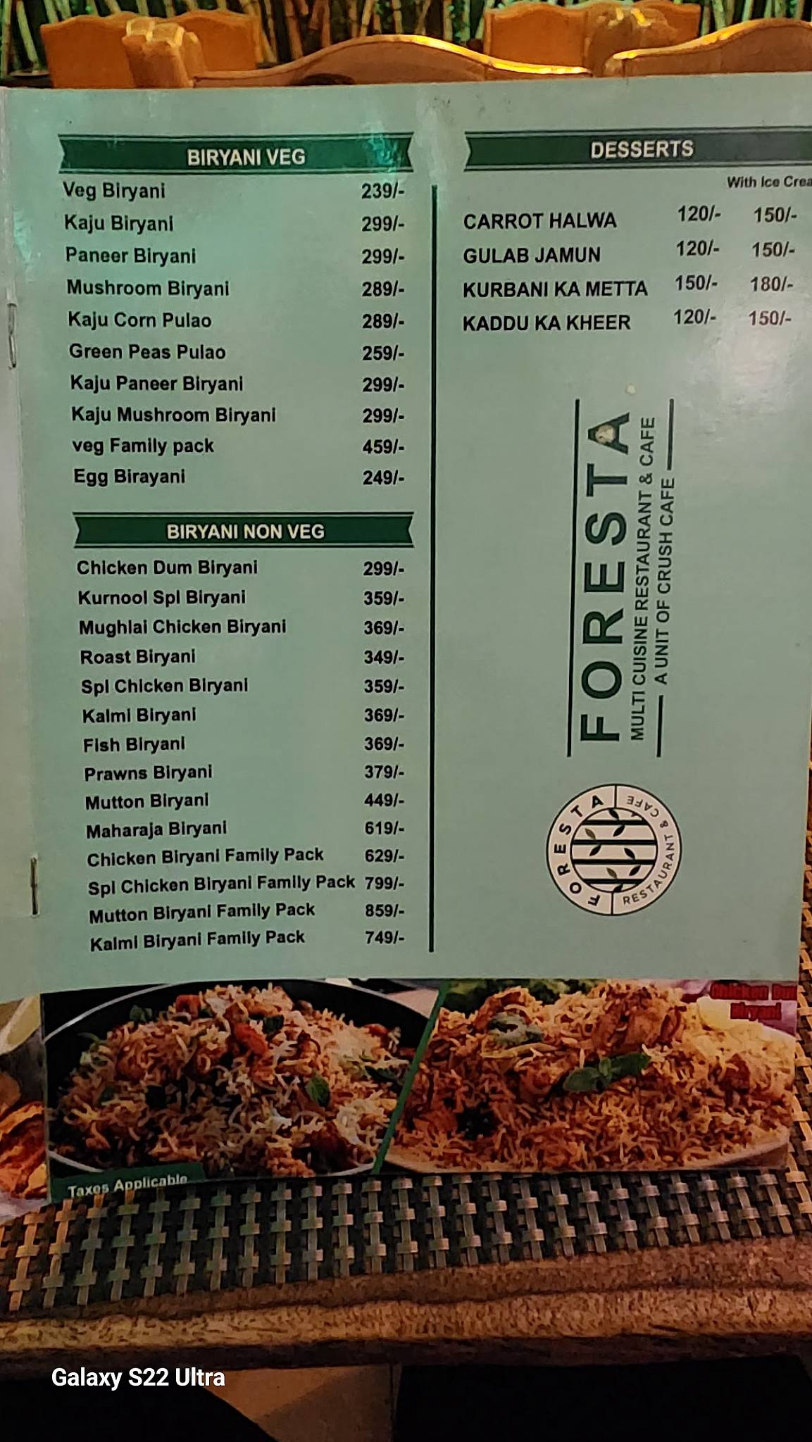 Foresta ( cafe and restaurant ) menu