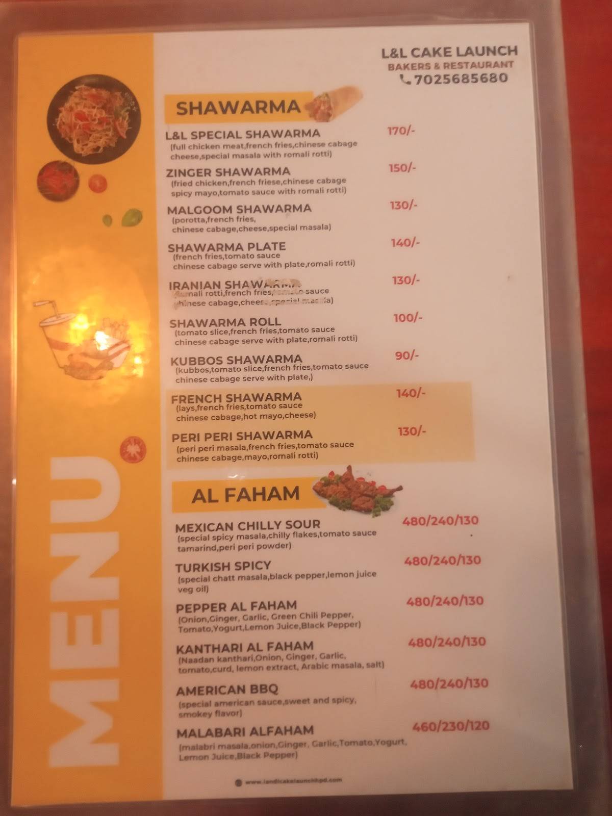 L and L Cake Launch menu