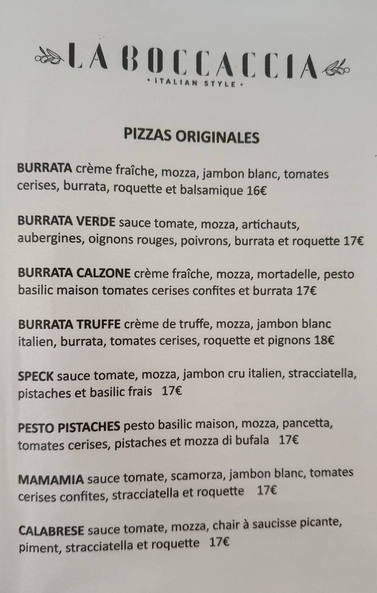 Menu de LA BOCCACCIA