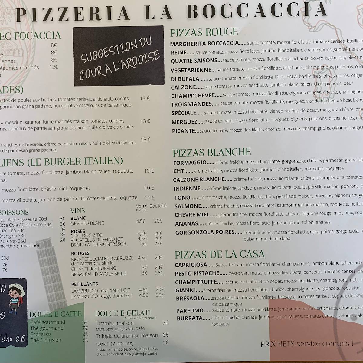 Carta del restaurante LA BOCCACCIA, Wasquehal