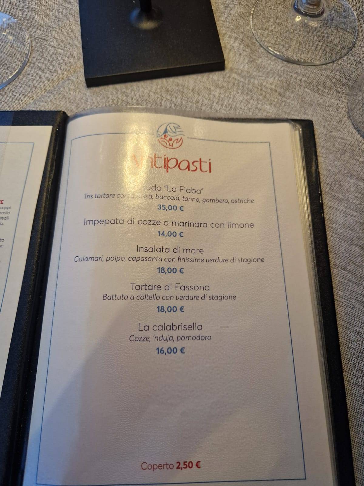 Menu di LA FIABA ,specialità pesce 