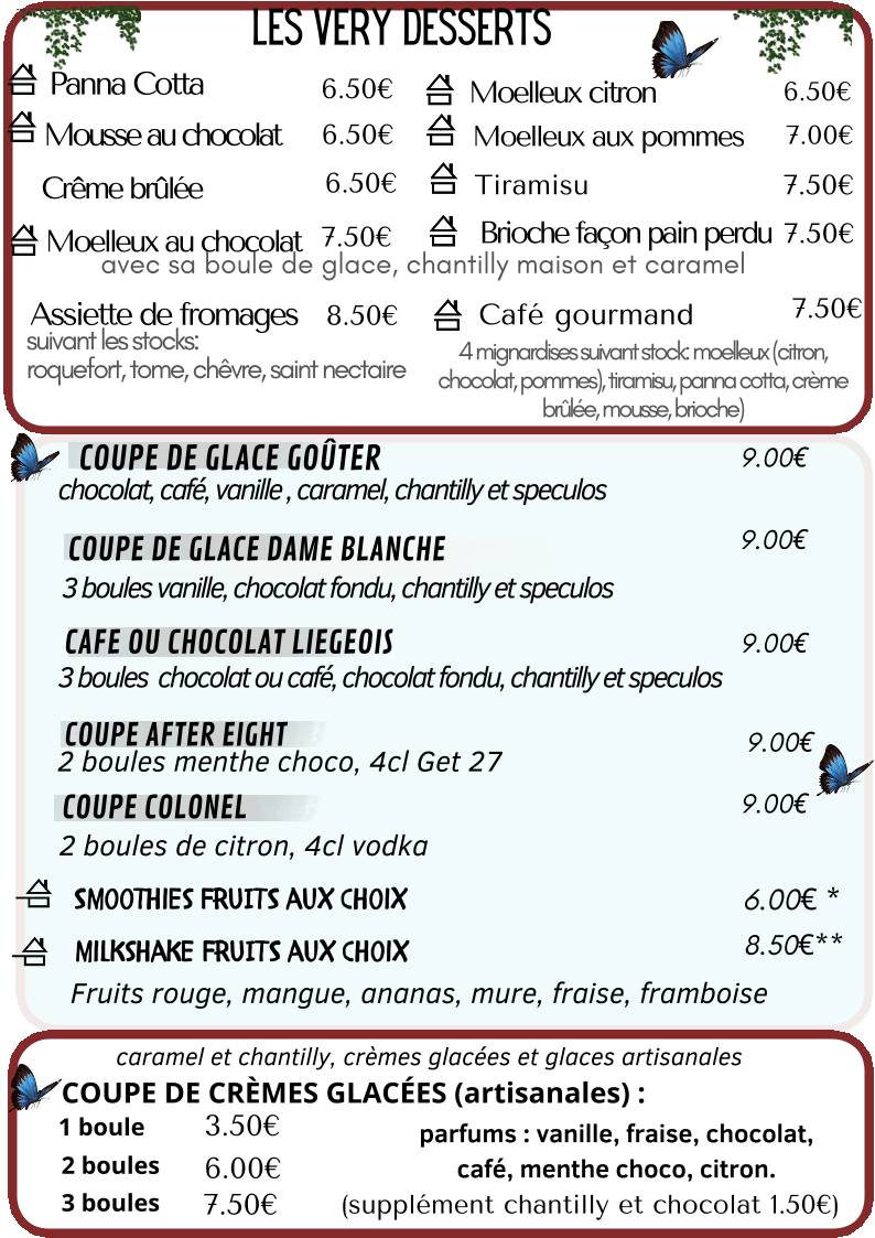 Menu de La Very Table Café Restaurant