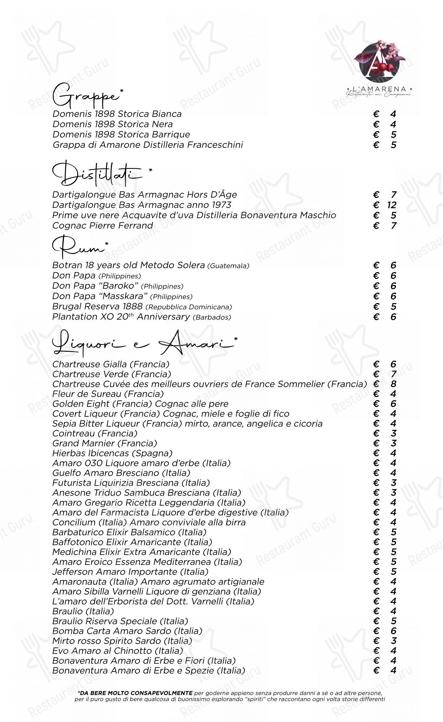 Menu per L'Amarena Ristorante ai Campiani in Cellatica