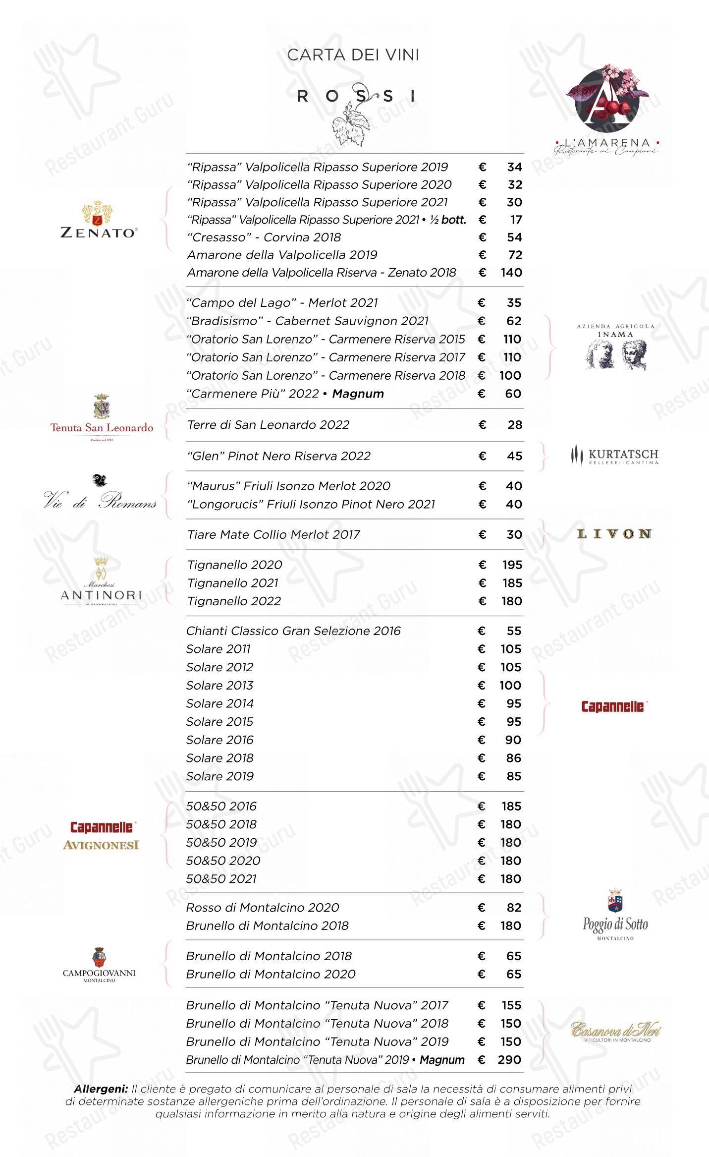 Menu di L'Amarena Ristorante ai Campiani - Menu