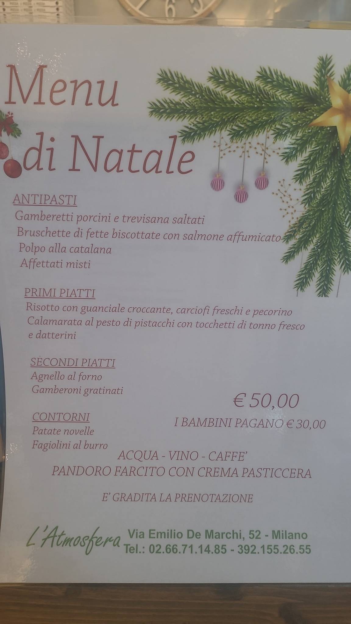 Menu di L'Atmosfera Ristorante Pizzeria 
