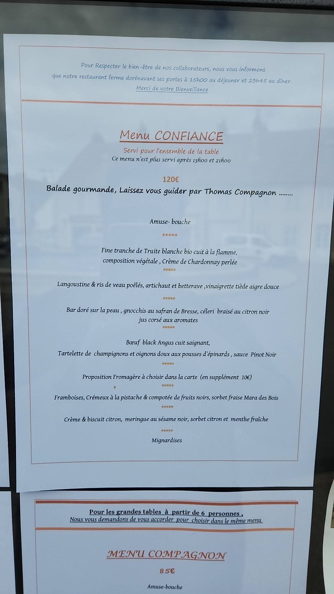 Menu de Restaurant l'Ecusson