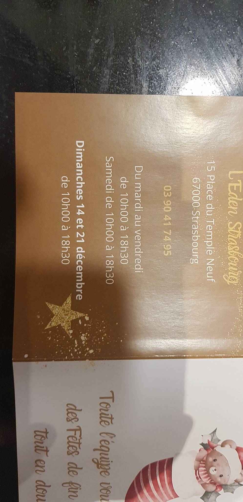 Menu de L'Eden