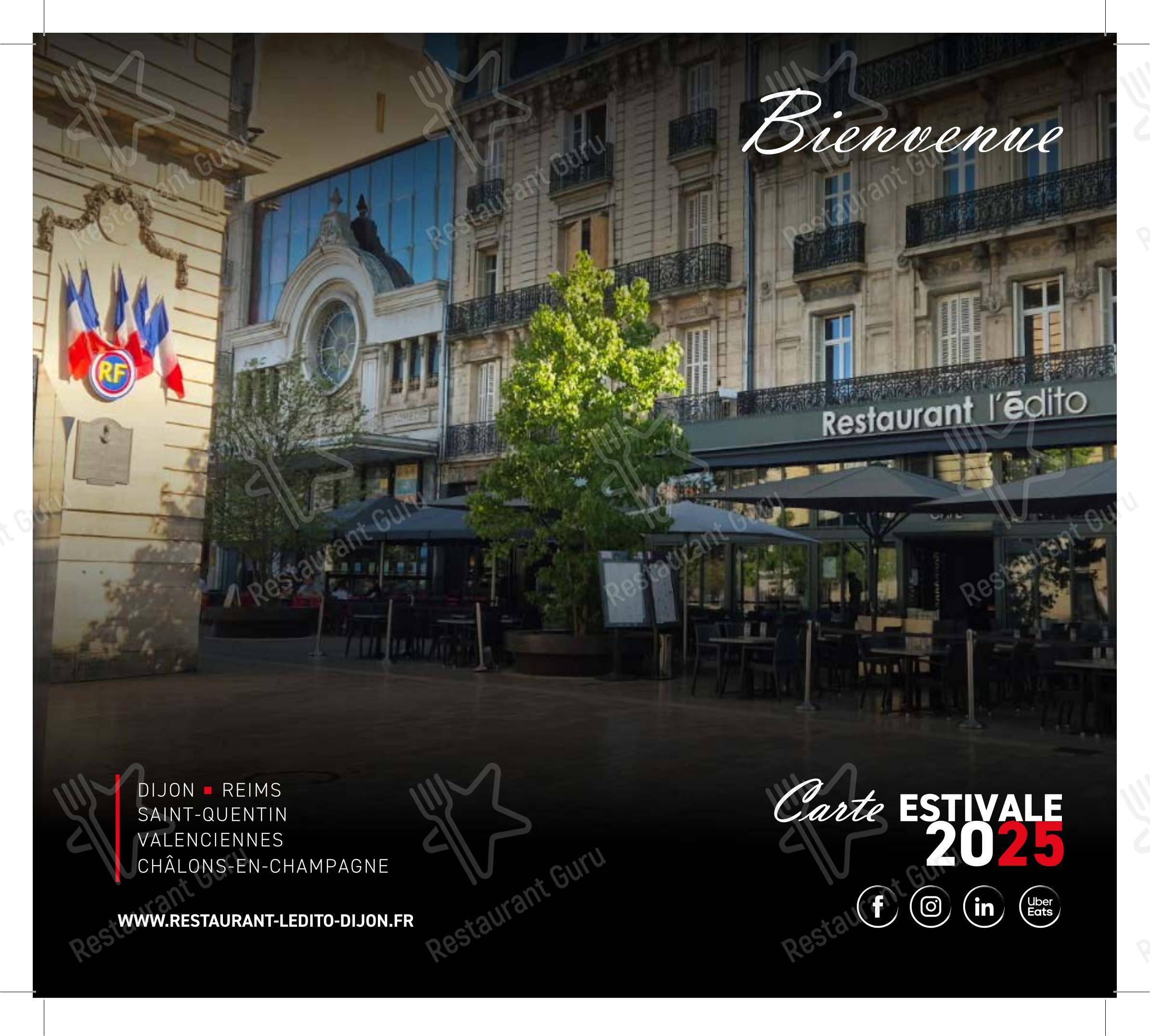 Menu pour L'Edito Dijon restaurant