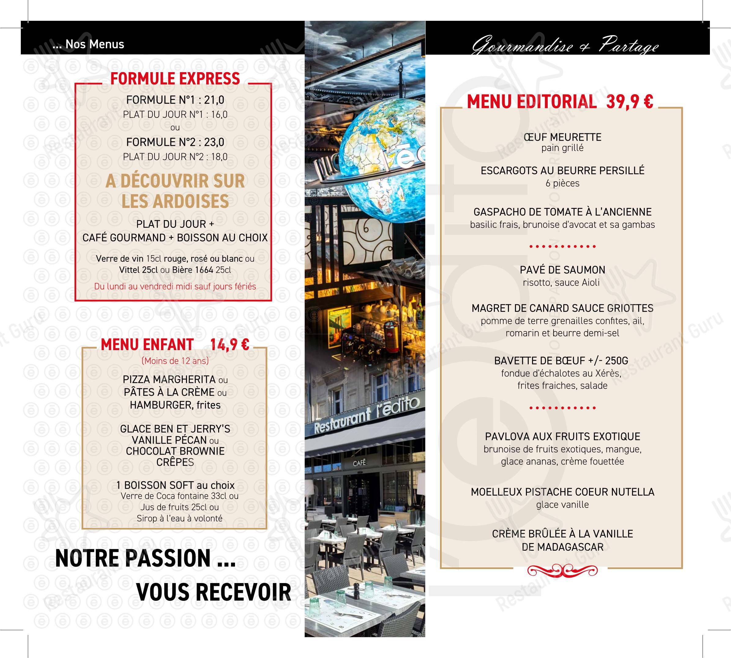 Menu pour L'Edito Dijon dans Dijon