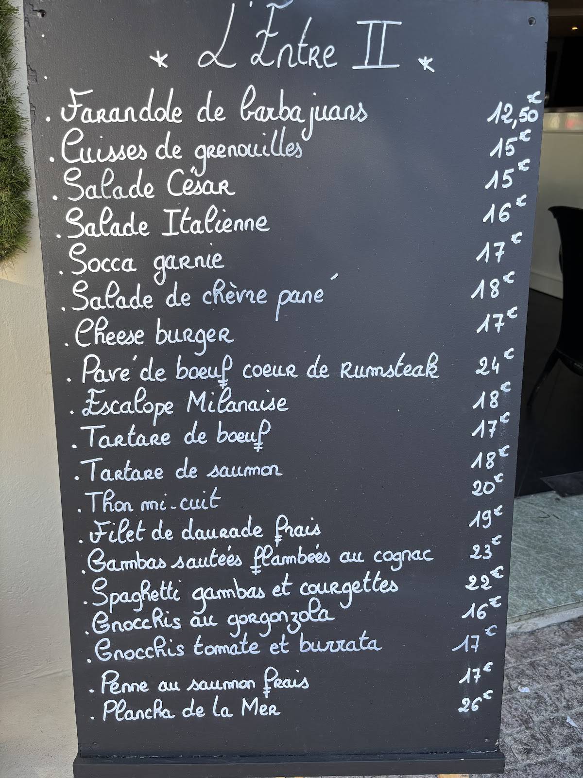 Menu de L'Entre II