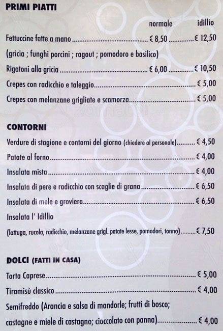 Menu di Trattoria-Vineria L'Idillio 