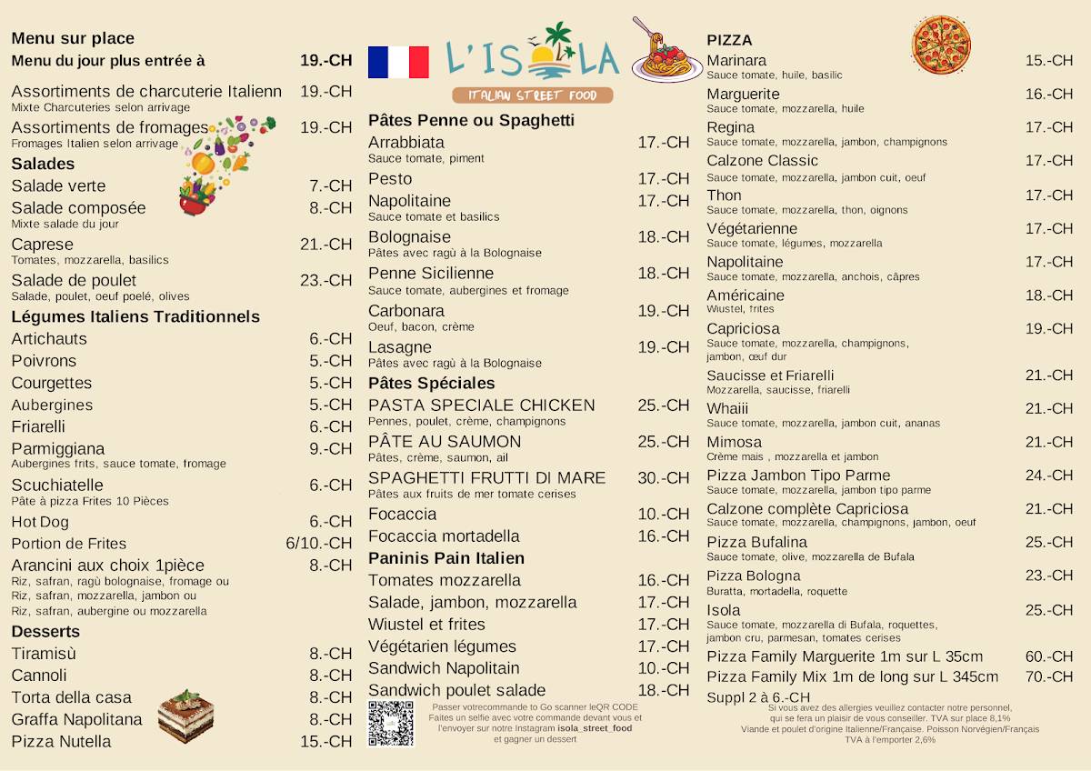 Menu di L'Isola - Italian Street Food - Restaurant et Pizzeria 