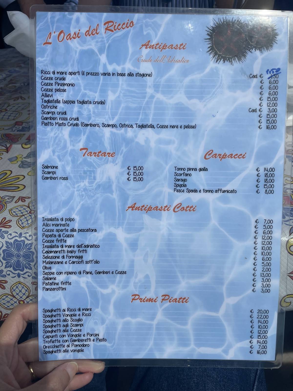 Menu di L’Oasi del Riccio 