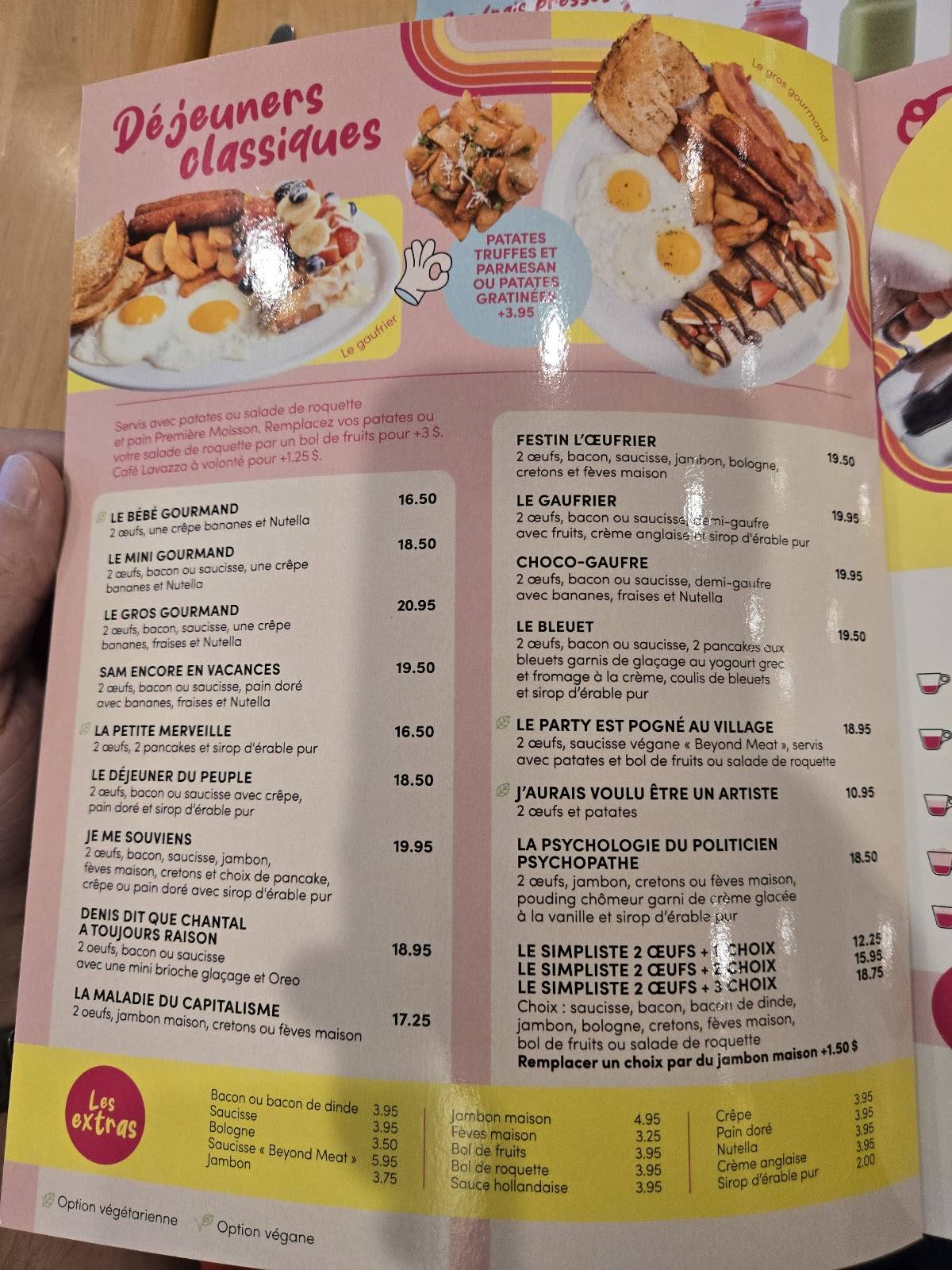 Menu de L'Œufrier (boulevard le Corbusier)