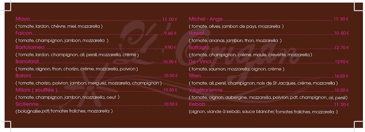 Menu de L'Origan