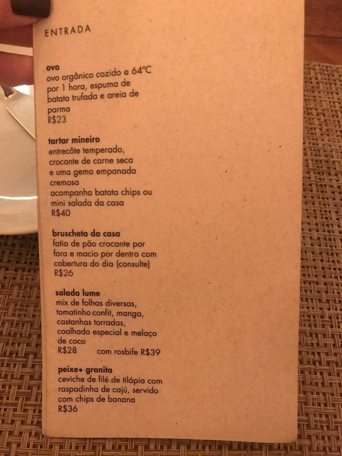 Lume cardápio