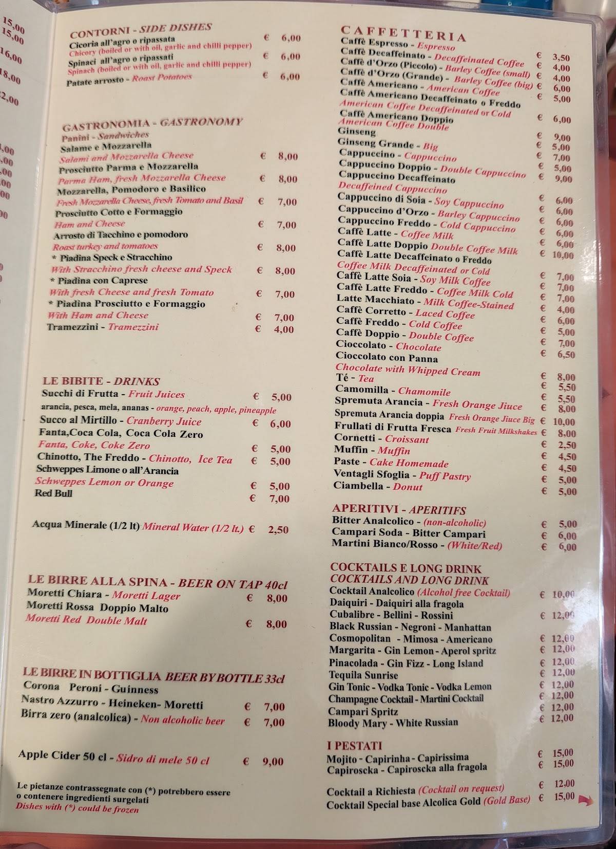 Menu di La Biga Wine Food 