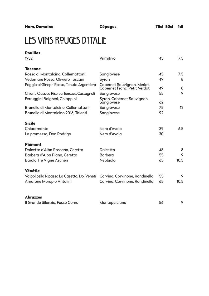 Menu di La Brasserie - Auberge des Vieux-Toits 