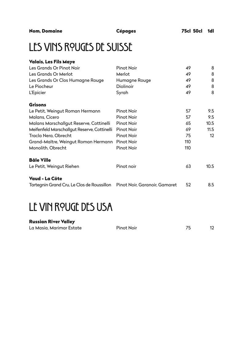 Menu di La Brasserie - Auberge des Vieux-Toits 