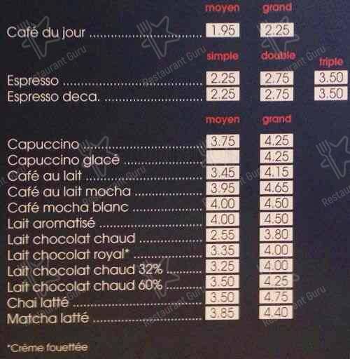 Menu de Café La Brûlerie