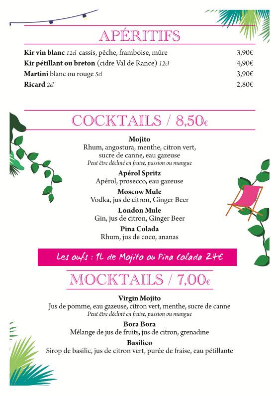 Menu de Restaurant La Fabrique Rennes Saint Georges